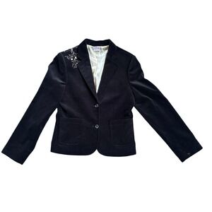 Disney Tinkerbell Gold Embroidered Black Velvet Blazer Jacket - Women's Sz S